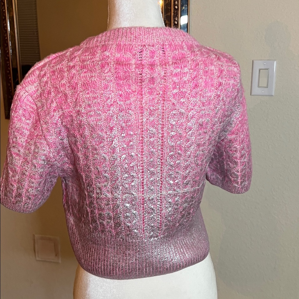 Zara Pink Metallic Short-Sleeve Cable Knit Sweater - Picture 11 of 17